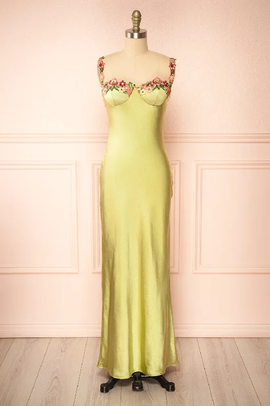 Off - the - Shoulder Women Dress for a Romantic and Feminine LookRamona Green | Slip Dress w/ Floral Embroidery