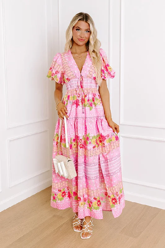 Printed Abstract Women Dress for a Modern and Artistic AppealSt. Tropez Stroll Floral Midi in Pink