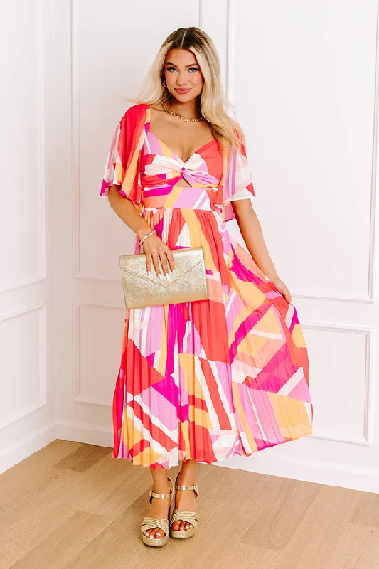 Ruffled Women Dress with Multiple Layers for a Playful and Girly StyleSunshine and Sorbet Pleated Midi