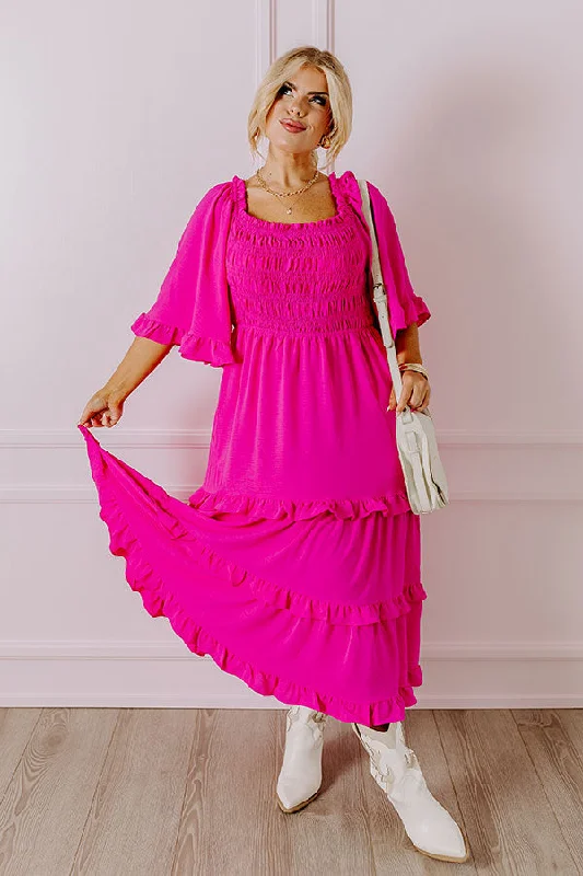 Mini Women Dress with a Short Hem for a Young and Trendy StyleToes In The Sand Smocked Midi in Hot Pink Curves