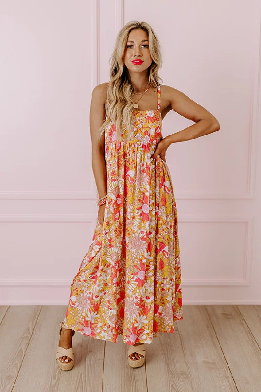 Off - the - Shoulder Women Dress for a Romantic and Feminine LookTranquil Time Floral Midi in Golden Honey