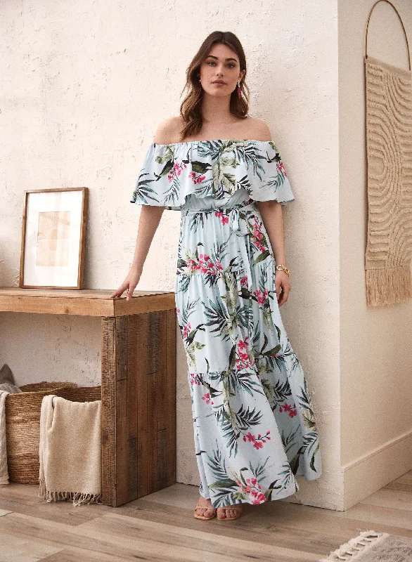 Plus Size Women Dress with a Flattering A - Line Cut for Comfort and StyleTropical Print Maxi Dress