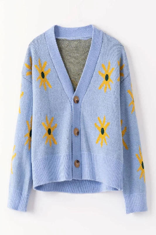 button down women cardigan with vintage buttonsFLORAL KNIT BUTTON CARDIGAN