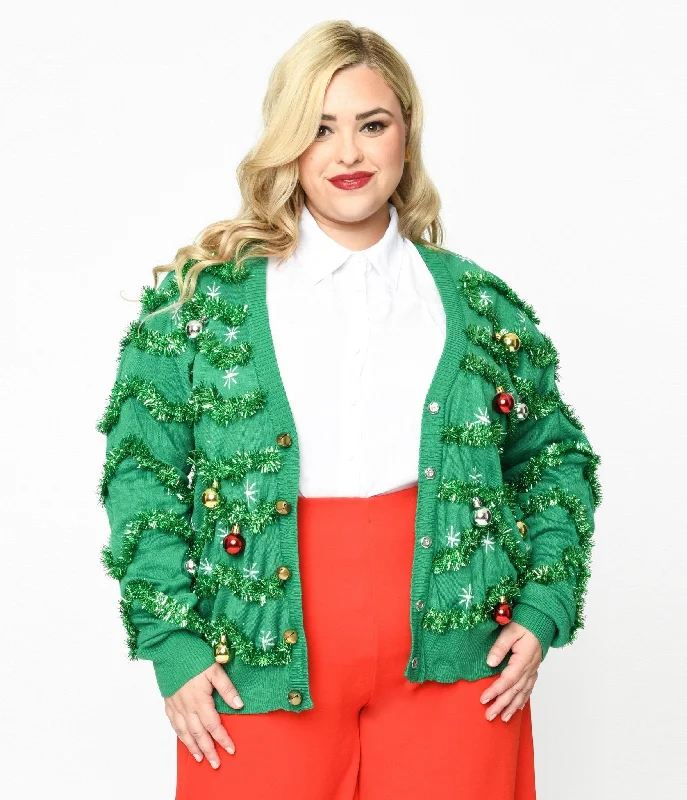 oversized women cardigan for a trendy and cozy lookGreen Garland & Ornament Cardigan