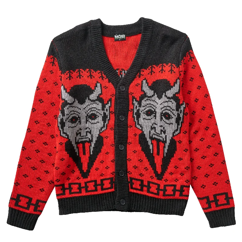 cable knit women cardigan with intricate patternsKrampus the Christmas Devil Cardigan