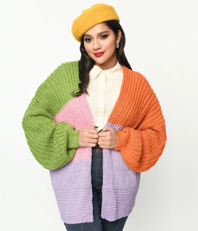 lightweight women cardigan for spring and fallMulticolor Color Block Open Cardigan