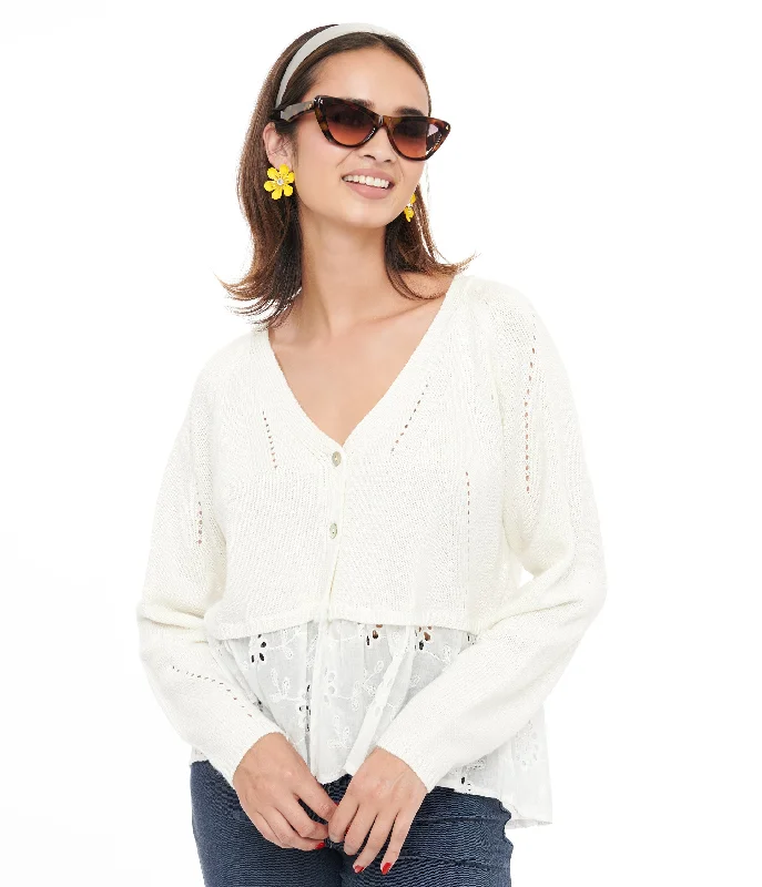 organic cotton women cardigan for an eco - friendly choiceWhite Floral Peplum Knit Cardigan