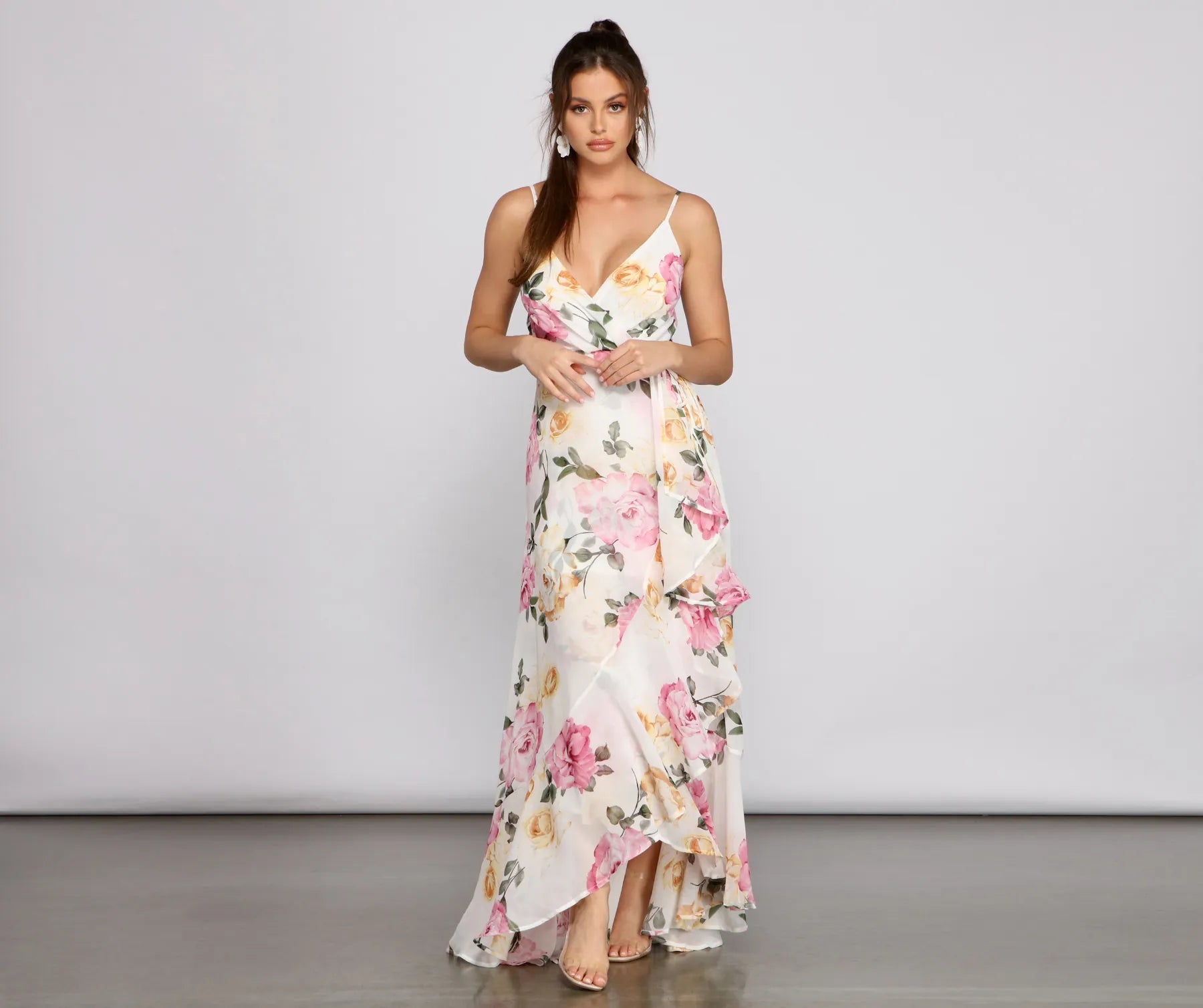 Off - the - Shoulder Women Dress for a Romantic and Feminine LookAleena Formal Ruffled Chiffon Floral Dress