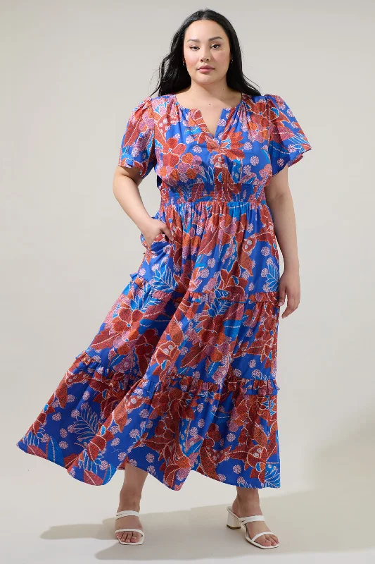 Mini Women Dress with a Short Hem for a Young and Trendy StyleAmazonia Blue Floral Palmer Poplin Tiered Maxi Dress Curve