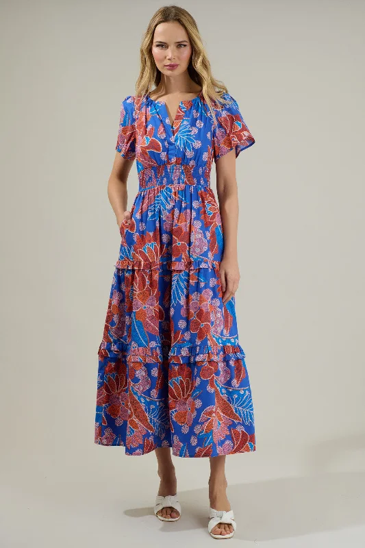 Off - the - Shoulder Women Dress for a Romantic and Feminine LookAmazonia Blue Floral Palmer Poplin Tiered Maxi Dress