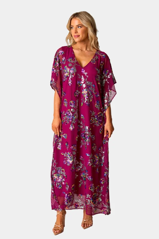 Shift Women Dress with a Simple and Classic Design for Everyday WearAtlas Sequin Caftan Maxi Dress - Red Sangria