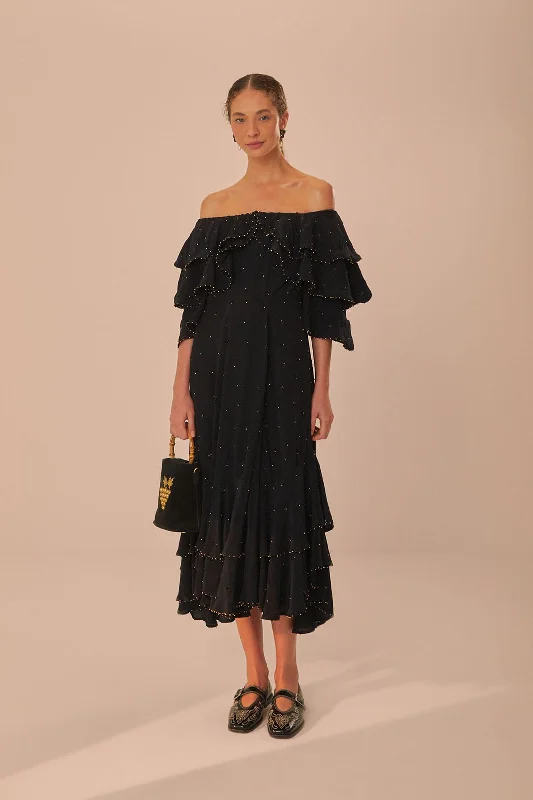 Empire Waist Women Dress to Accentuate the Bust and Conceal the WaistBlack Off-Shoulder Maxi Dress