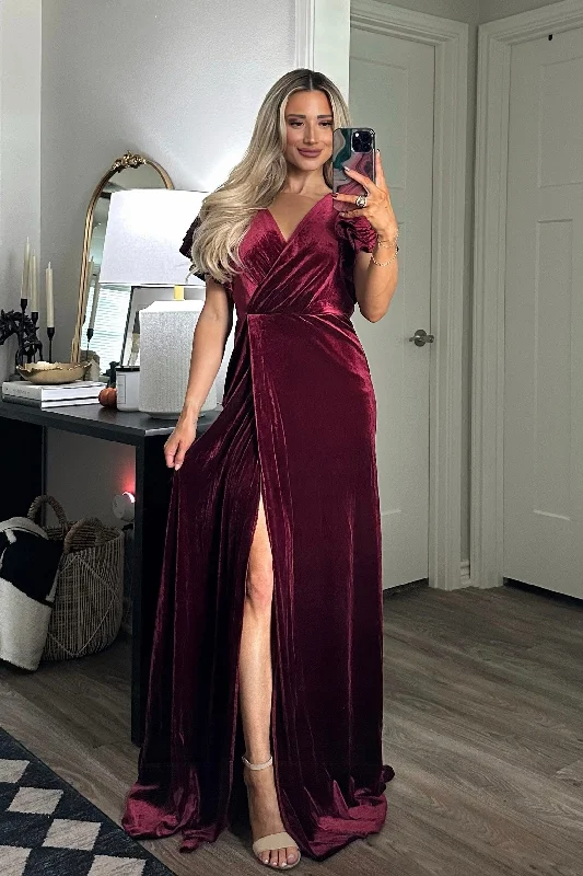 Backless Women Dress for a Sexy and Alluring Look at Evening EventsCampbell Velvet Maxi Dress: Burgundy