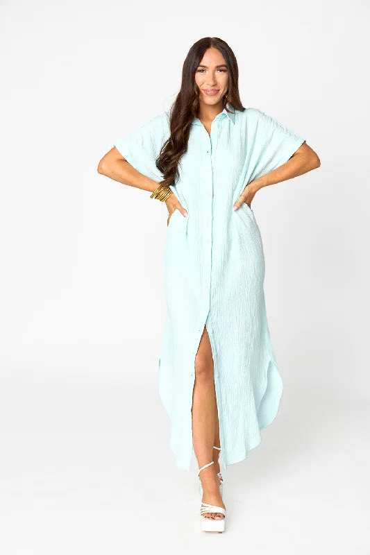 Shift Women Dress with a Simple and Classic Design for Everyday WearCarmen Cover Up Caftan Maxi Dress - Aqua