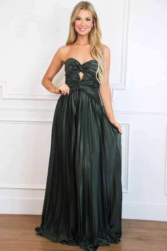 Sheath Women Dress with a Tailored Fit for a Professional LookCarolina Strapless Pleated Maxi Dress: Dark Olive