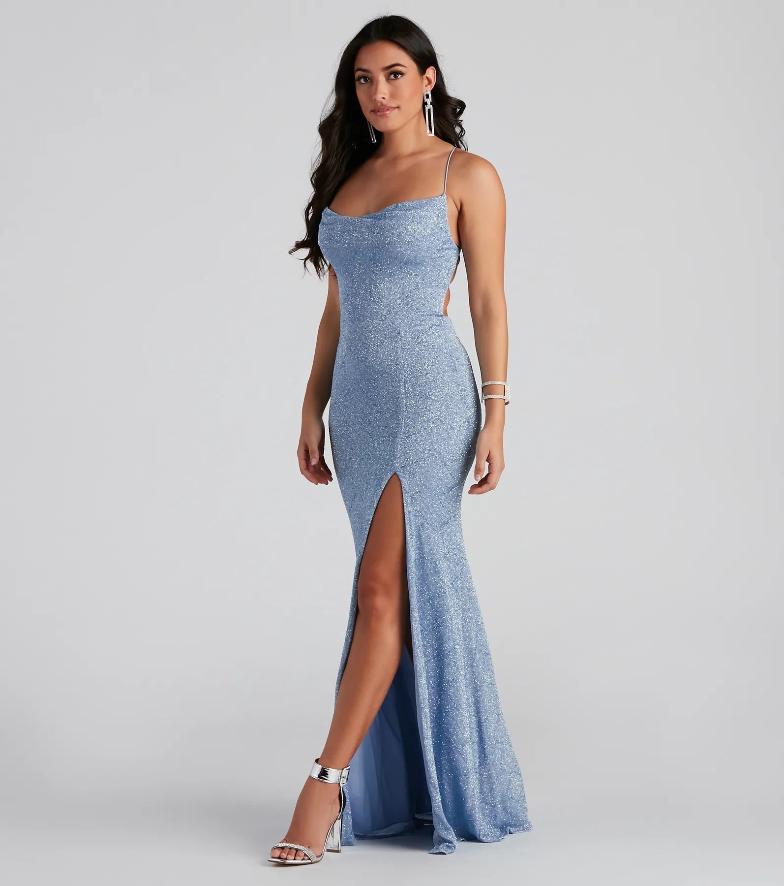 Ruffled Women Dress with Multiple Layers for a Playful and Girly StyleDoria Formal High Slit Glitter Dress