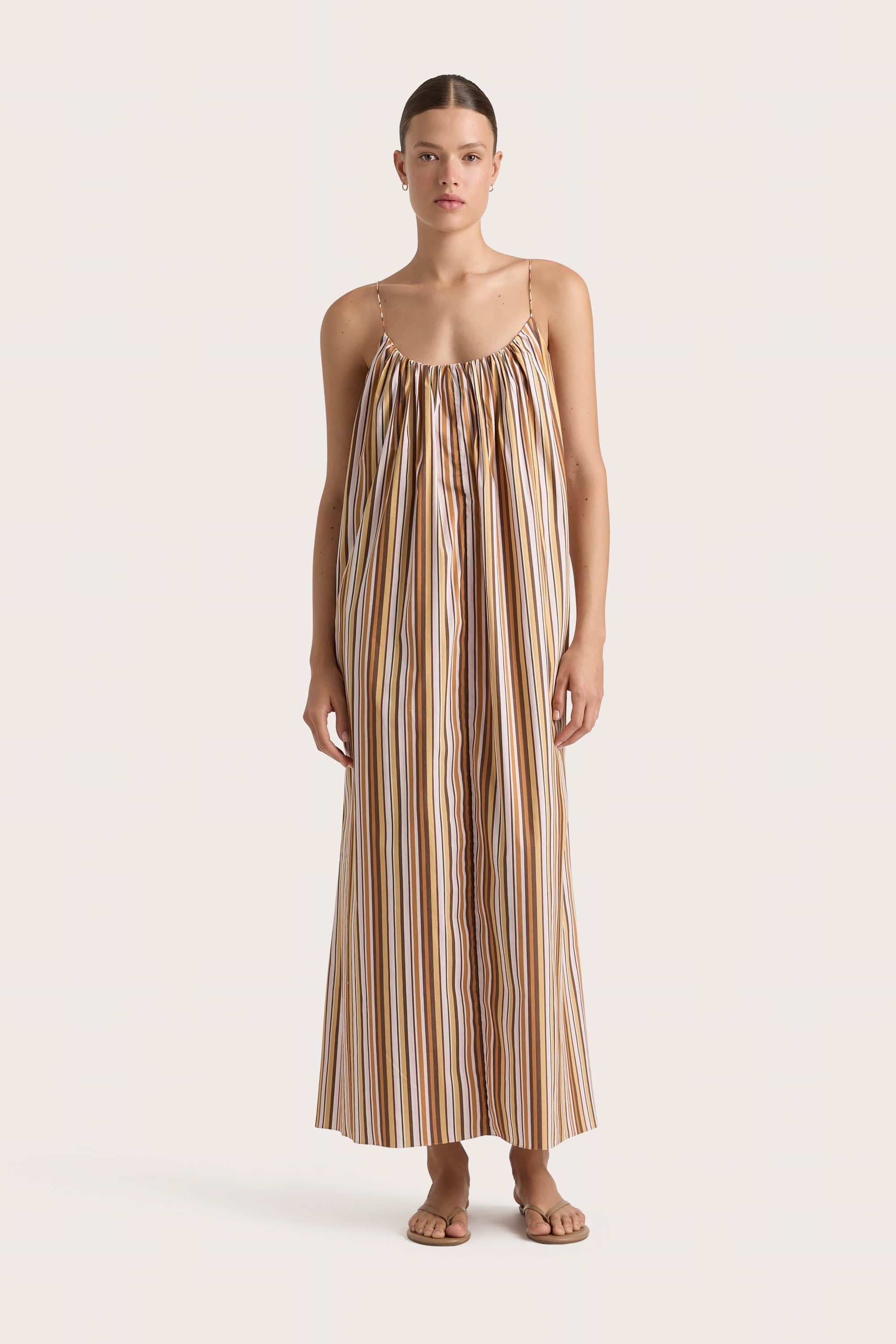 Shift Women Dress with a Simple and Classic Design for Everyday WearEn Vau Maxi Dress Terracotta Stripe