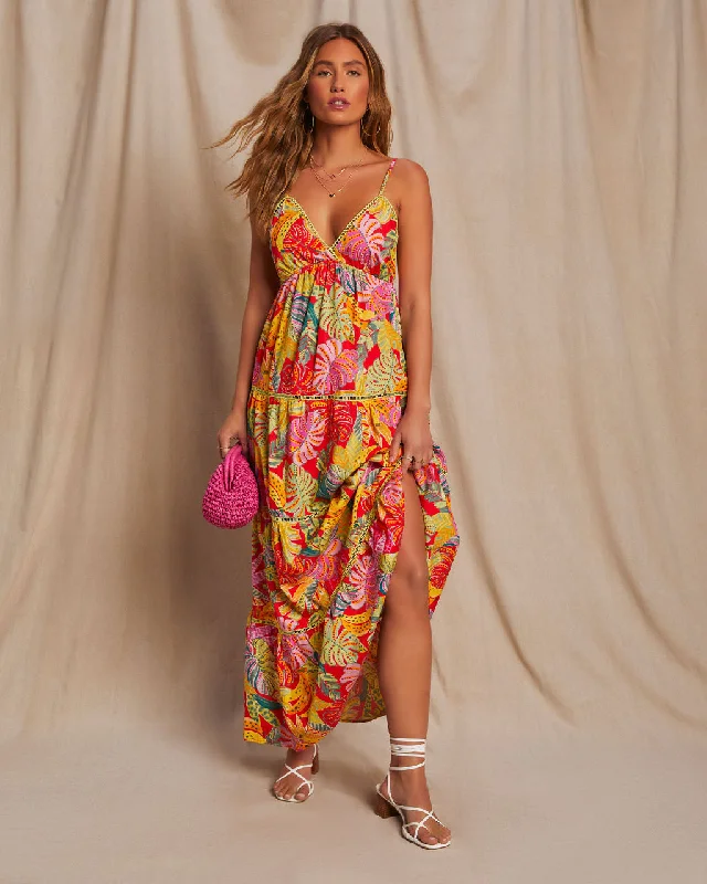 Ruffled Women Dress with Multiple Layers for a Playful and Girly StyleFiji Tropical Tiered Lattice Trim Maxi Dress