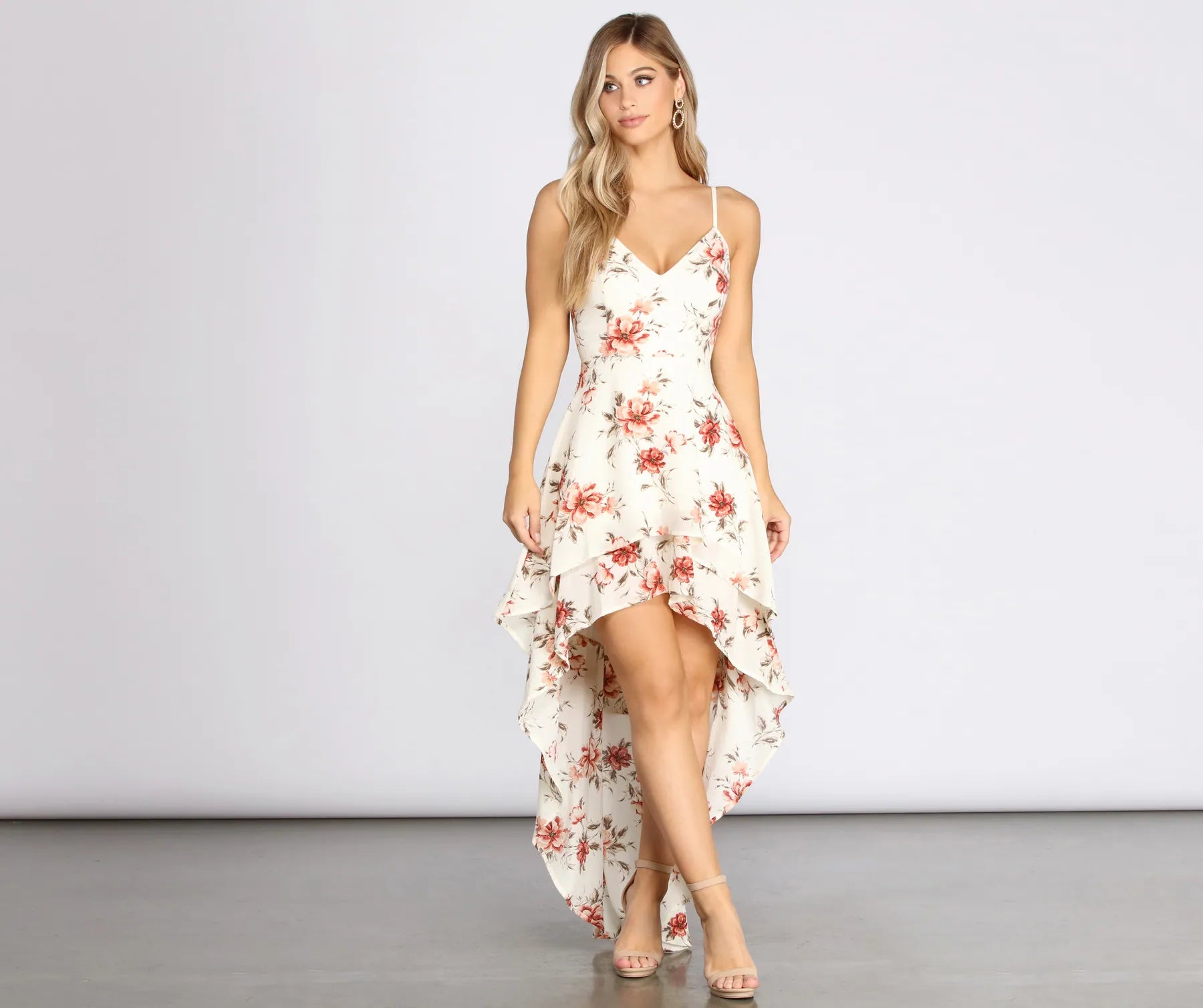 Strapless Women Dress with a Built - in Bra for Comfort and SupportFloral Passion High Low Dress