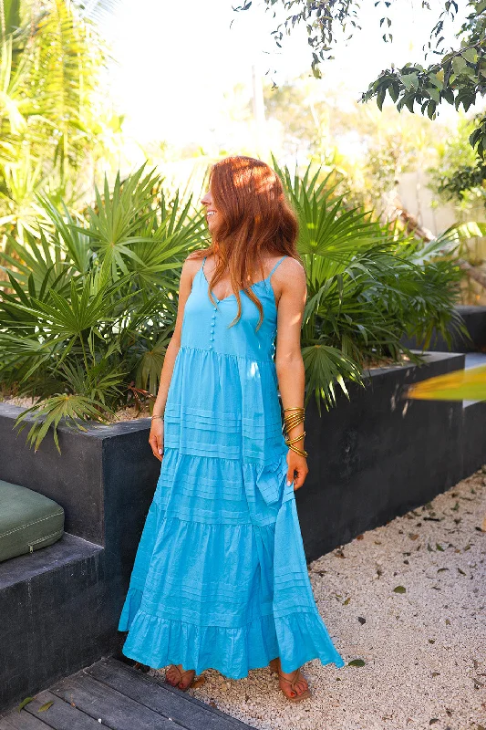 Pleated Women Dress with a Timeless and Elegant TextureJaxon Tiered Maxi Dress - Ocean