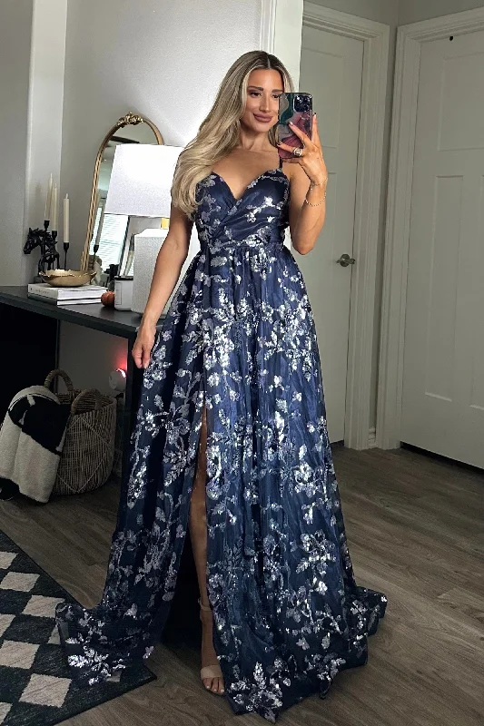 Halter Neck Women Dress to Show Off the Shoulders and NecklineMaya Sequin Open Back Maxi Dress: Navy