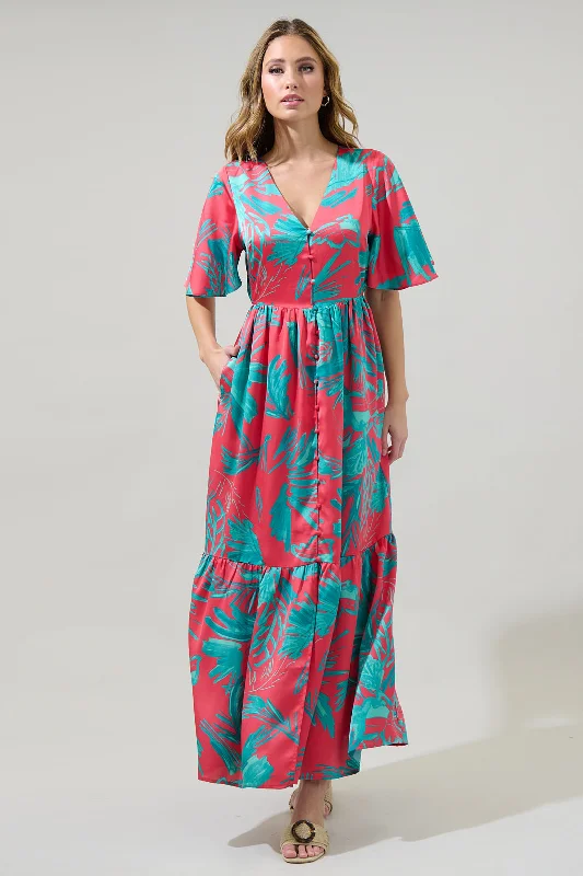 Empire Waist Women Dress to Accentuate the Bust and Conceal the WaistPalm Tropics Pismo Button Down Flutter Maxi Dress