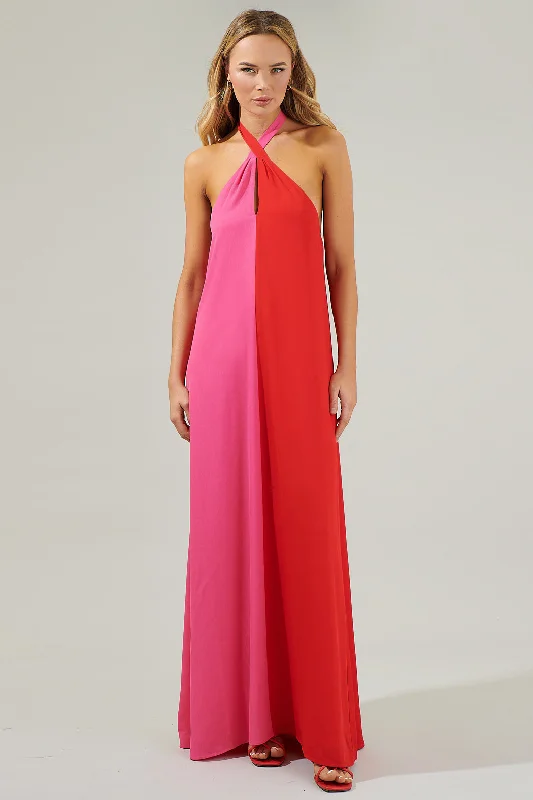 Shift Women Dress with a Simple and Classic Design for Everyday WearSabria Color Block Maxi Dress