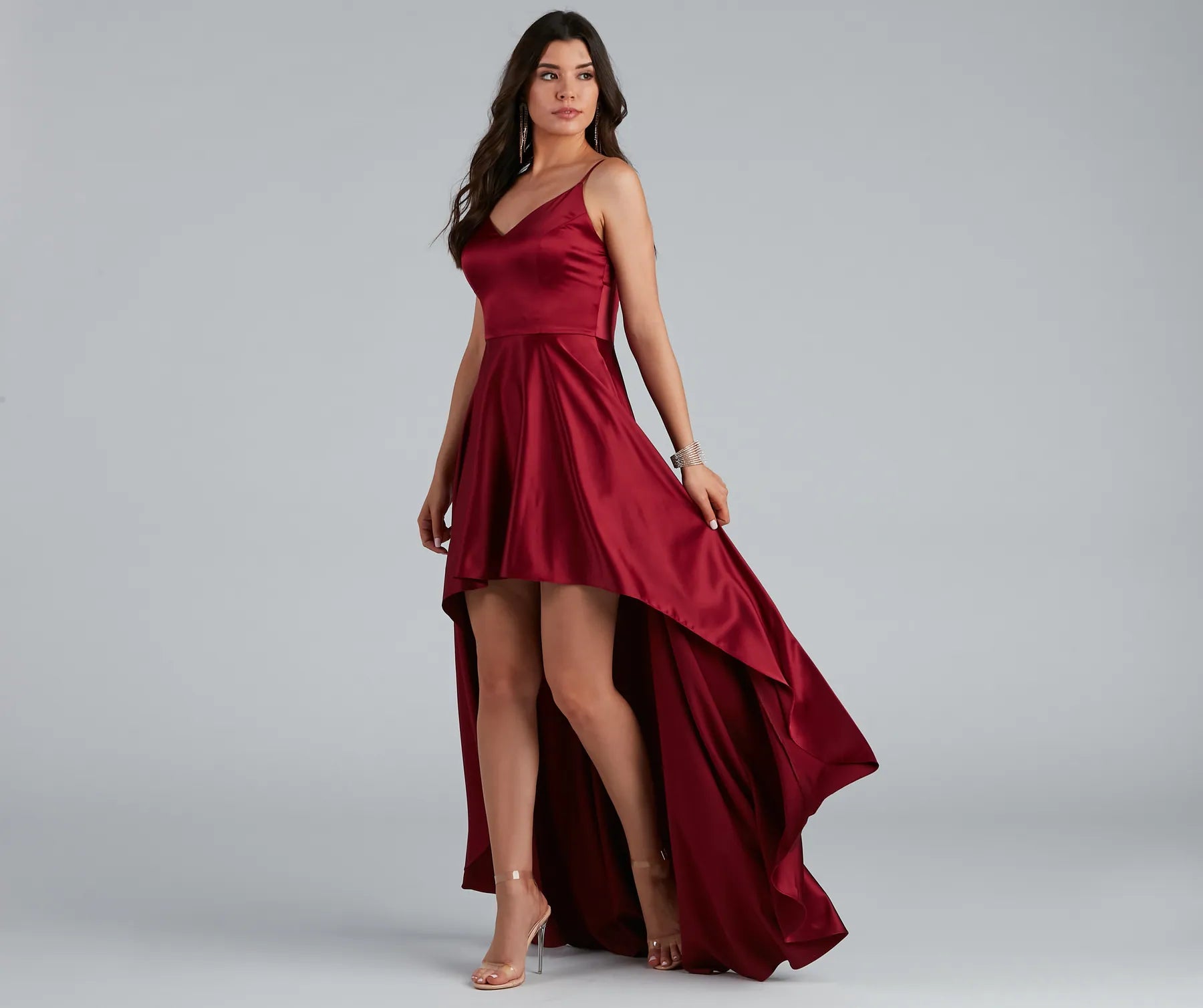 Strapless Women Dress with a Built - in Bra for Comfort and SupportSpencer Satin High-Low Formal Dress