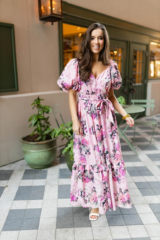 Pleated Women Dress with a Timeless and Elegant TextureSydney Puff Sleeve Maxi Dress - Bashful