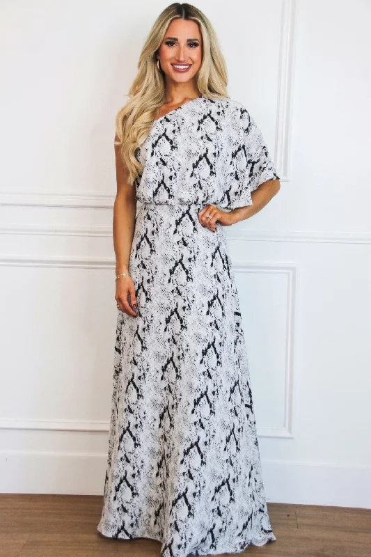 Backless Women Dress for a Sexy and Alluring Look at Evening EventsWild Child One Shoulder Python Maxi Dress: Gray