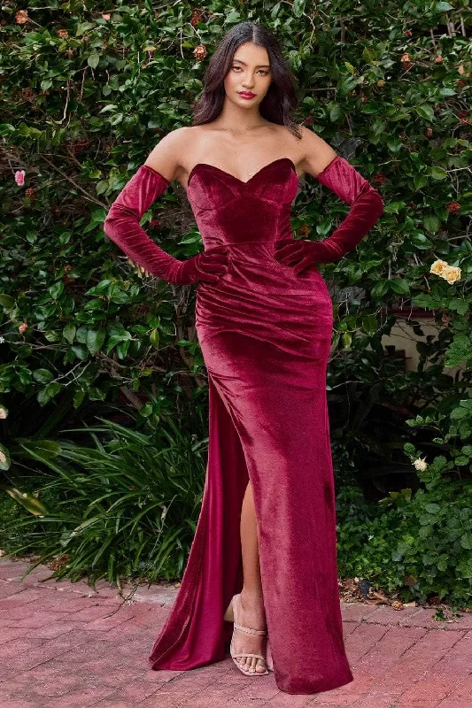 Ball Gown Women Dress with a Full Skirt for a Princess - like LookLadivine CH176 - Velvet Strapless Evening Gown