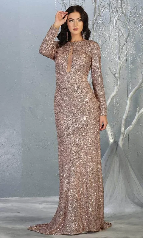 Shift Women Dress with a Simple and Classic Design for Everyday WearMay Queen - RQ7795 Sequin Embellished Long Sleeves Simple Prom Dress