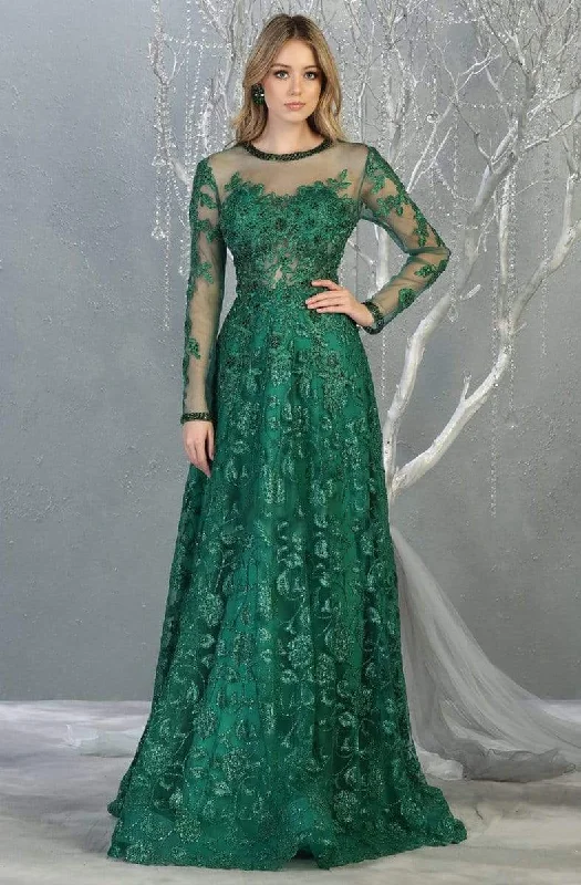 Strapless Women Dress with a Built - in Bra for Comfort and SupportMay Queen - RQ7875 Embroidered Long Sleeve A-line Dress