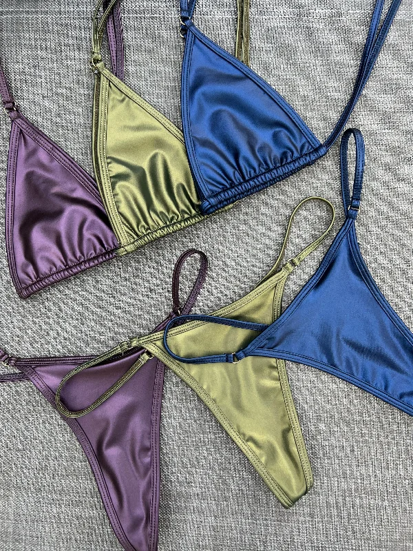 Metallic women swimwear with a shiny finish for a glamorous poolside lookBARELY THERE TRIANGLE TOP- PLUM