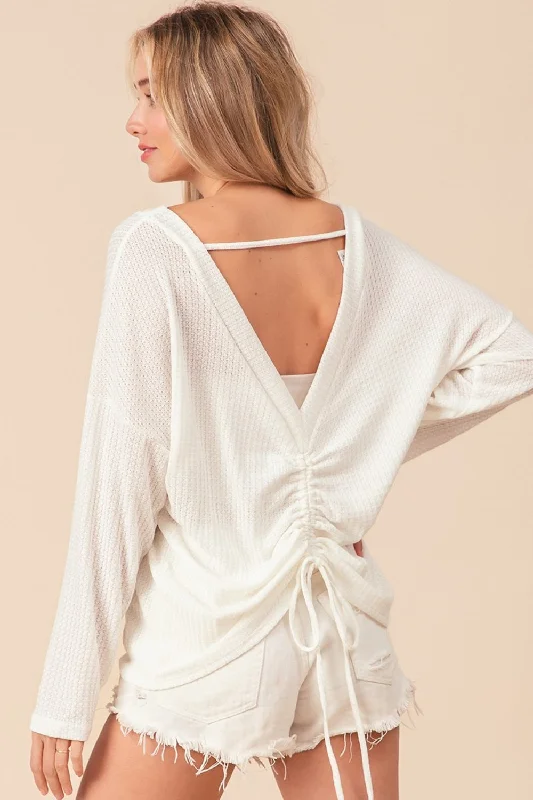 Waffled Backless Drawstring T-Shirt