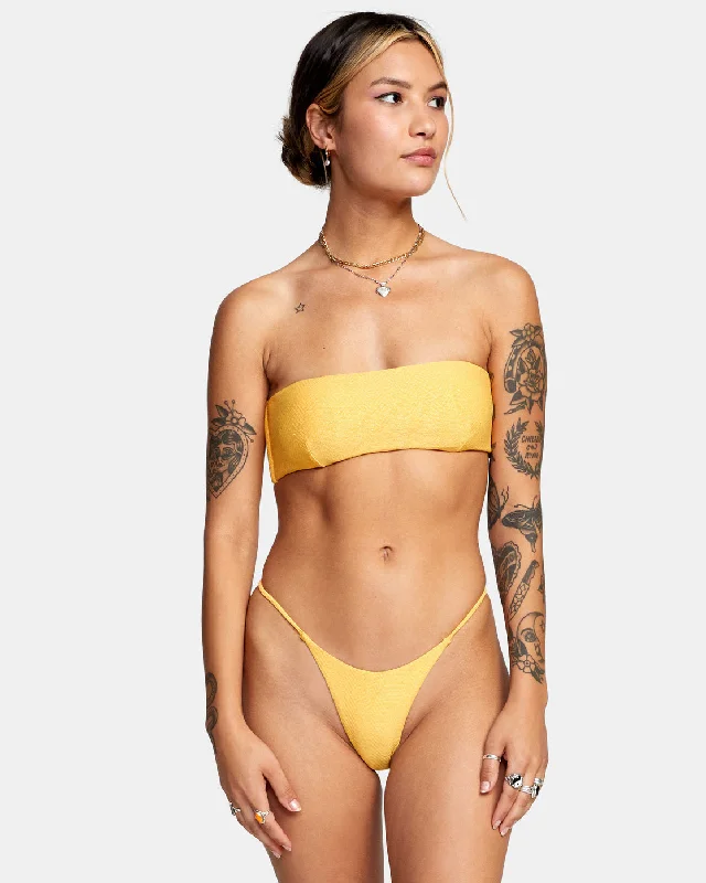 Ruched women swimwear with fabric gathers for a slimming effectBrightside Bandeau Bikini Top - Marigold