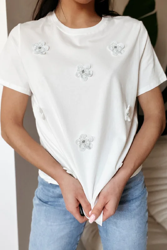 Flower Round Neck Short Sleeve T-Shirt