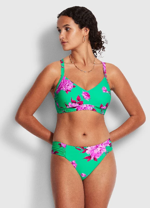 Lace - trimmed women swimwear for an elegant and romantic touchFull Bloom Ruched Side Retro Pant - Jade