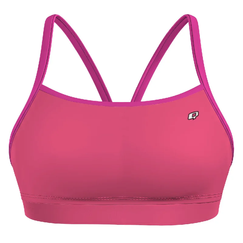 Metallic women swimwear with a shiny finish for a glamorous poolside lookPink Classic Sports Bikini Top