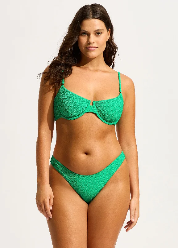 Metallic women swimwear with a shiny finish for a glamorous poolside lookSea Dive High Cut Rio Bikini Bottom - Jade