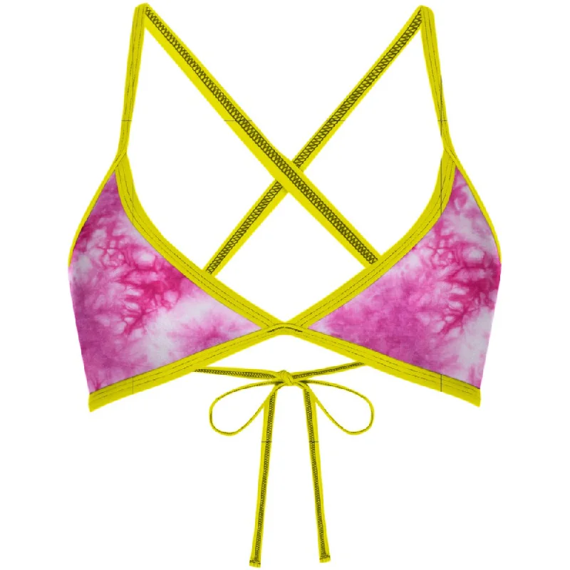 Long - sleeve women swimwear for extra sun protection and modestyTie Dye Pink Tieback Bikini Top