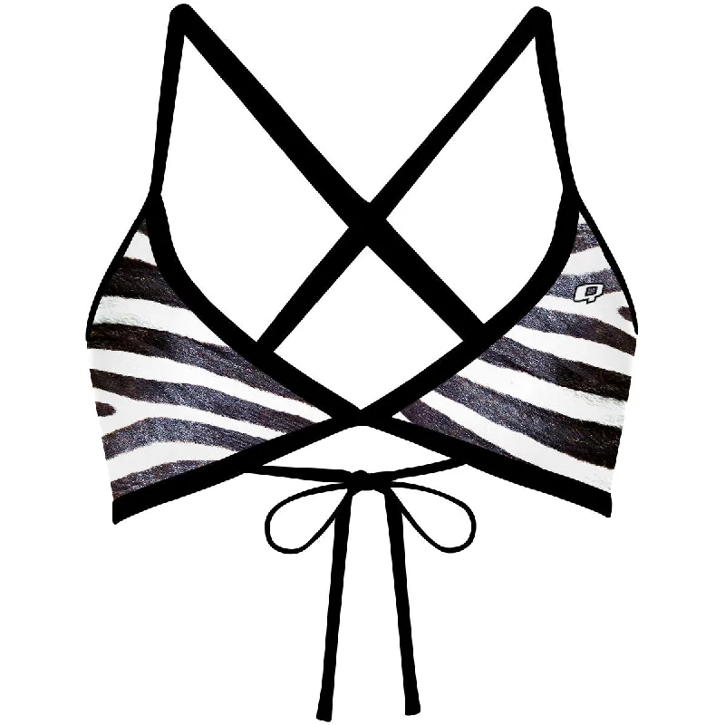 Tropical - print women swimwear for a vacation - ready beach styleZebra - Tieback Bikini Top